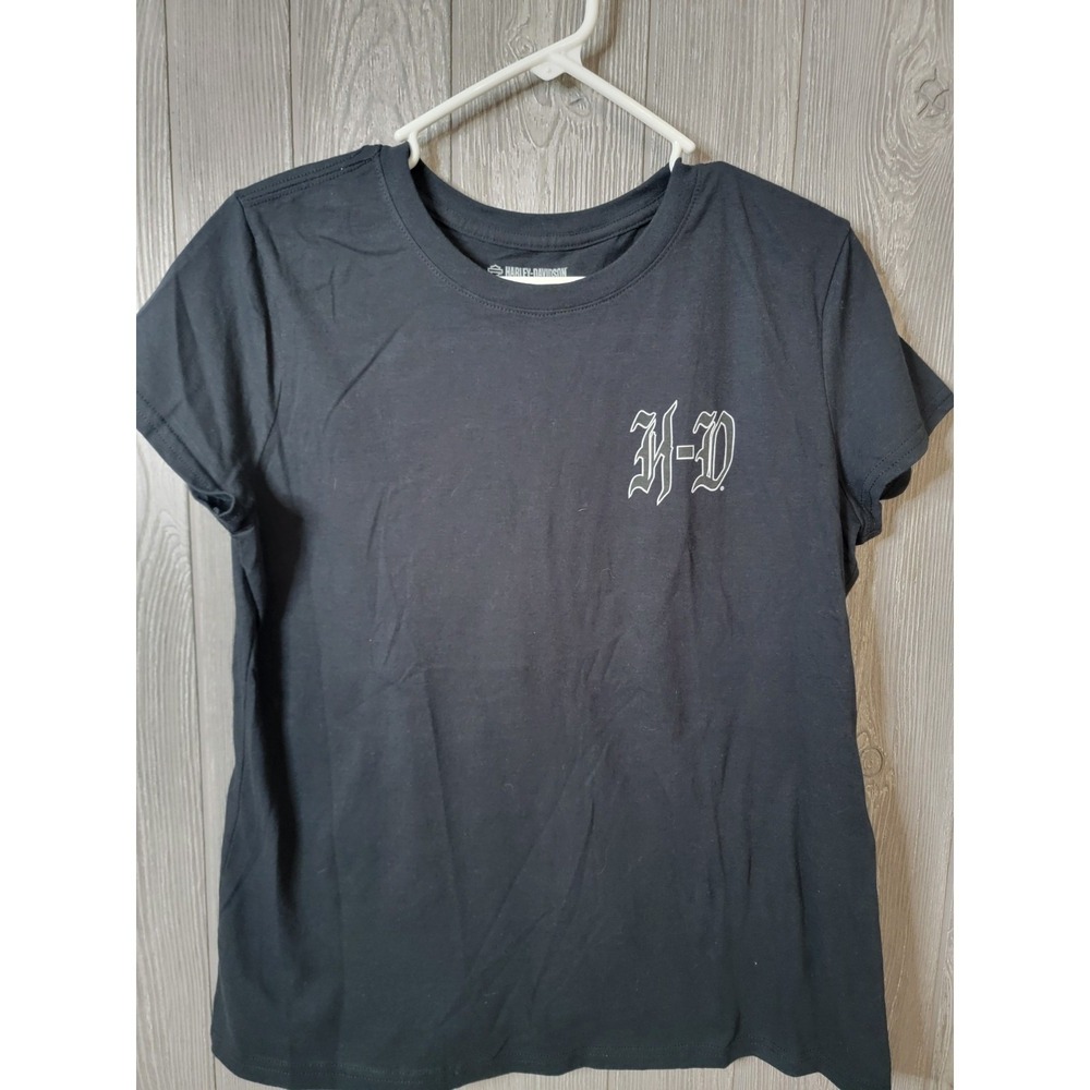 ♡Harley-Davidson Womens Black Butterfly Graphic T-Shirt Pink‎ Logo Gothic M